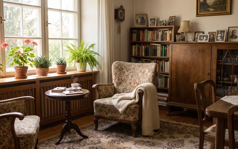 Helles Wohnzimmer, Ort für Grundpflege und Betreuung zu Hause